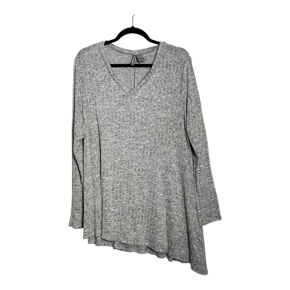 Weekend by Weekend Max Flowy V Neck Ribbed Long Sleeve Tunic‎ Top 1X Grey